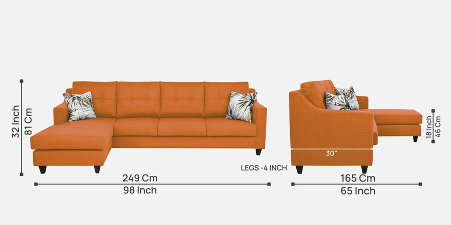 Welly Fabric Rhs Sectional Sofa 3 Lounger In Dark Orange Colour - Febonic Living