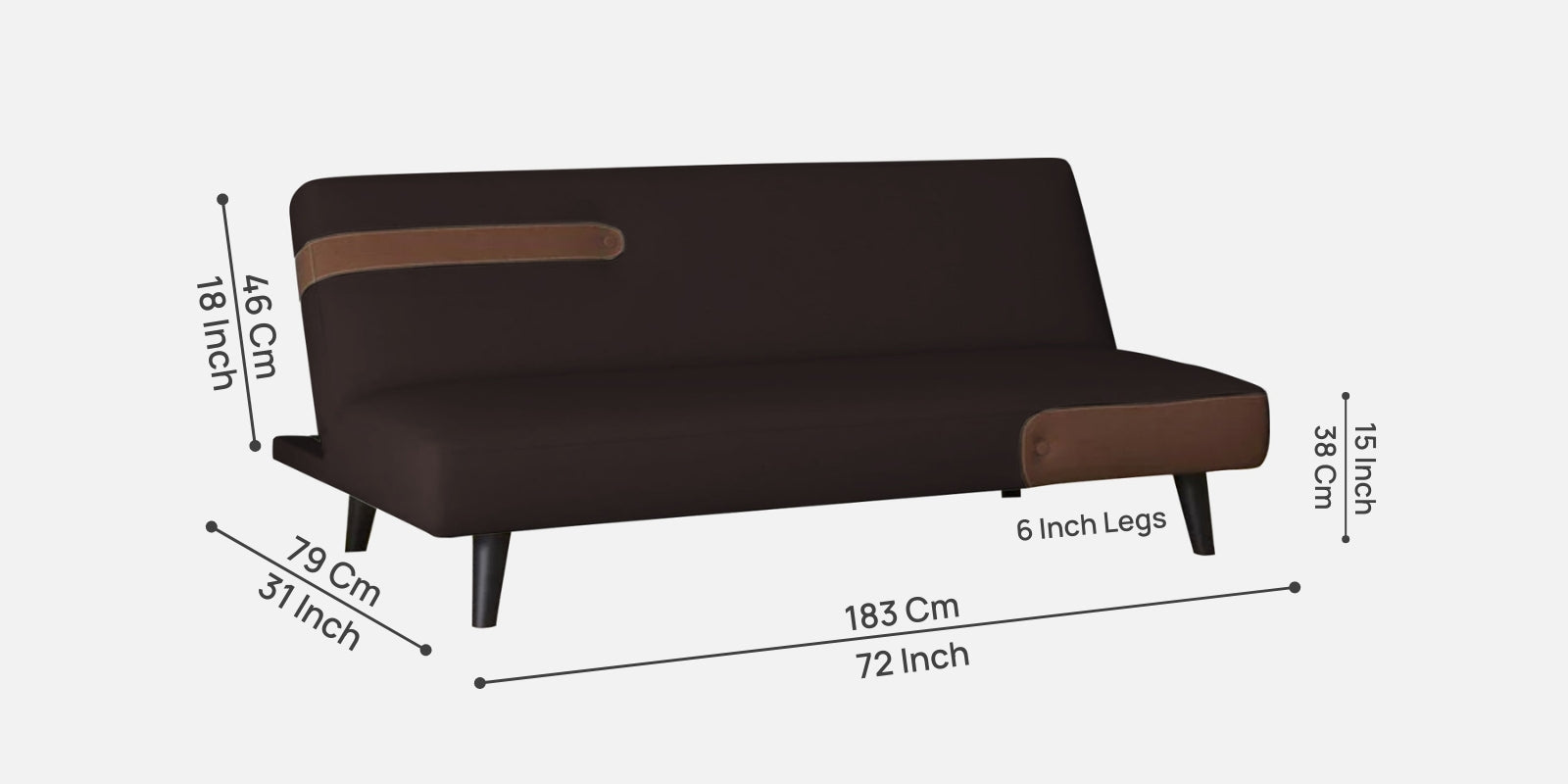 Vedan Fabric Convertible Sofa Cum Bed In Dark Brown Colour