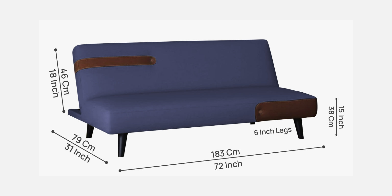 Vedan Fabric Convertible Sofa Cum Bed In Slate Blue Colour