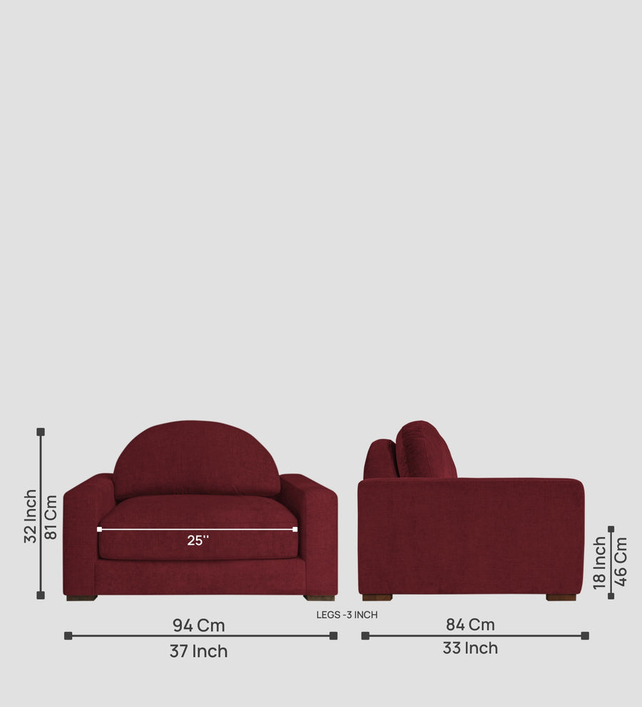 Dara Fabric 1 Seater Sofa In Blood Maroon Colour - Febonic Living
