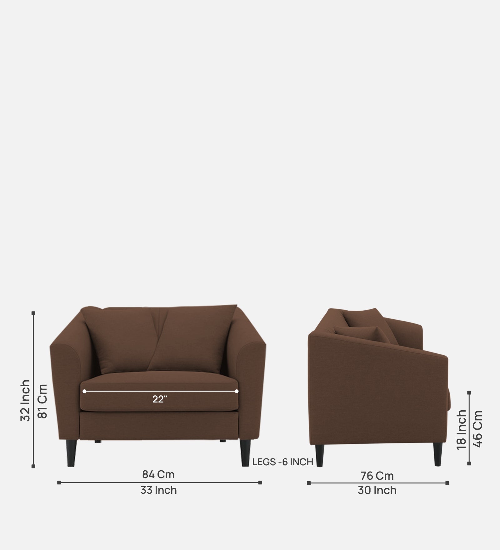 Polon Fabric 1 Seater Sofa In Ash Brown Colour