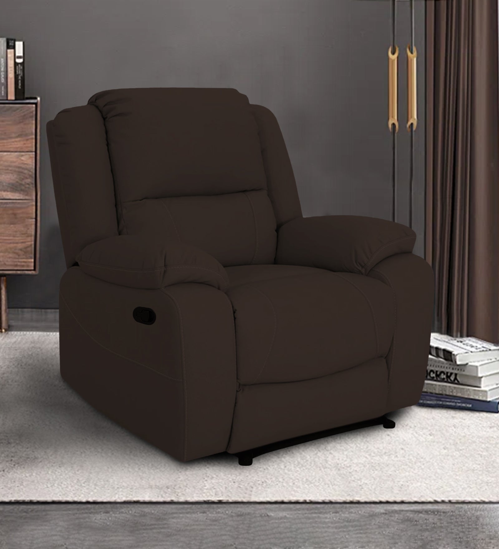 Adley Fabric Manual 1 Seater Recliner In Coco Brown Colour
