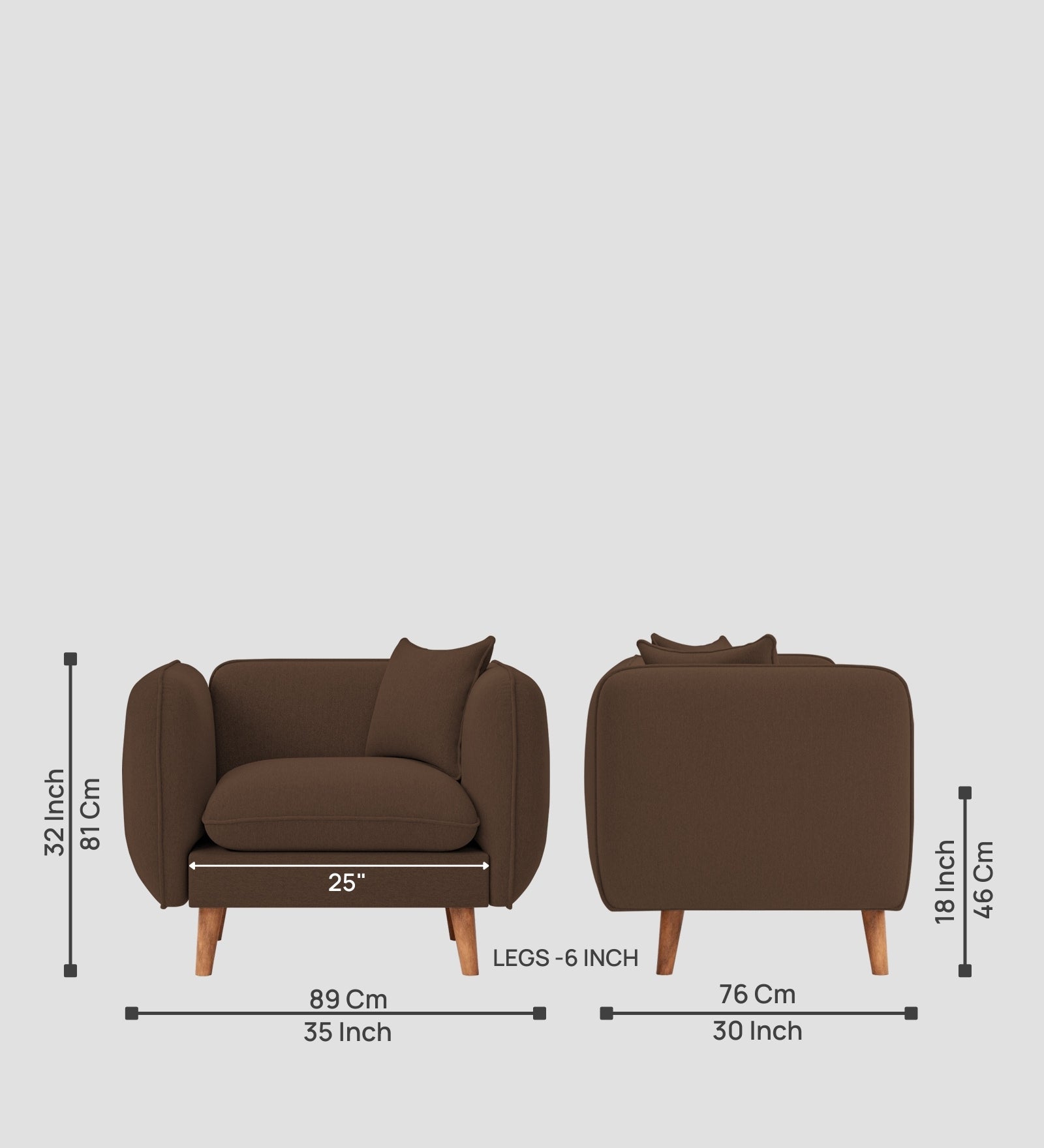 Reva Fabric 1 Seater Sofa In  Ash Brown Colour - Febonic Living