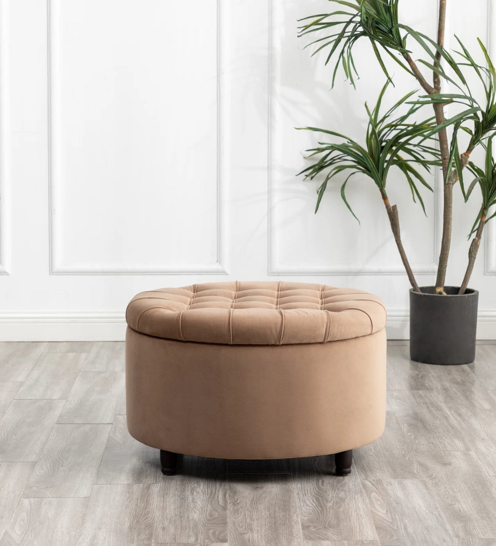 Kelly Fabric Ottoman In Cosmic Beige Colour