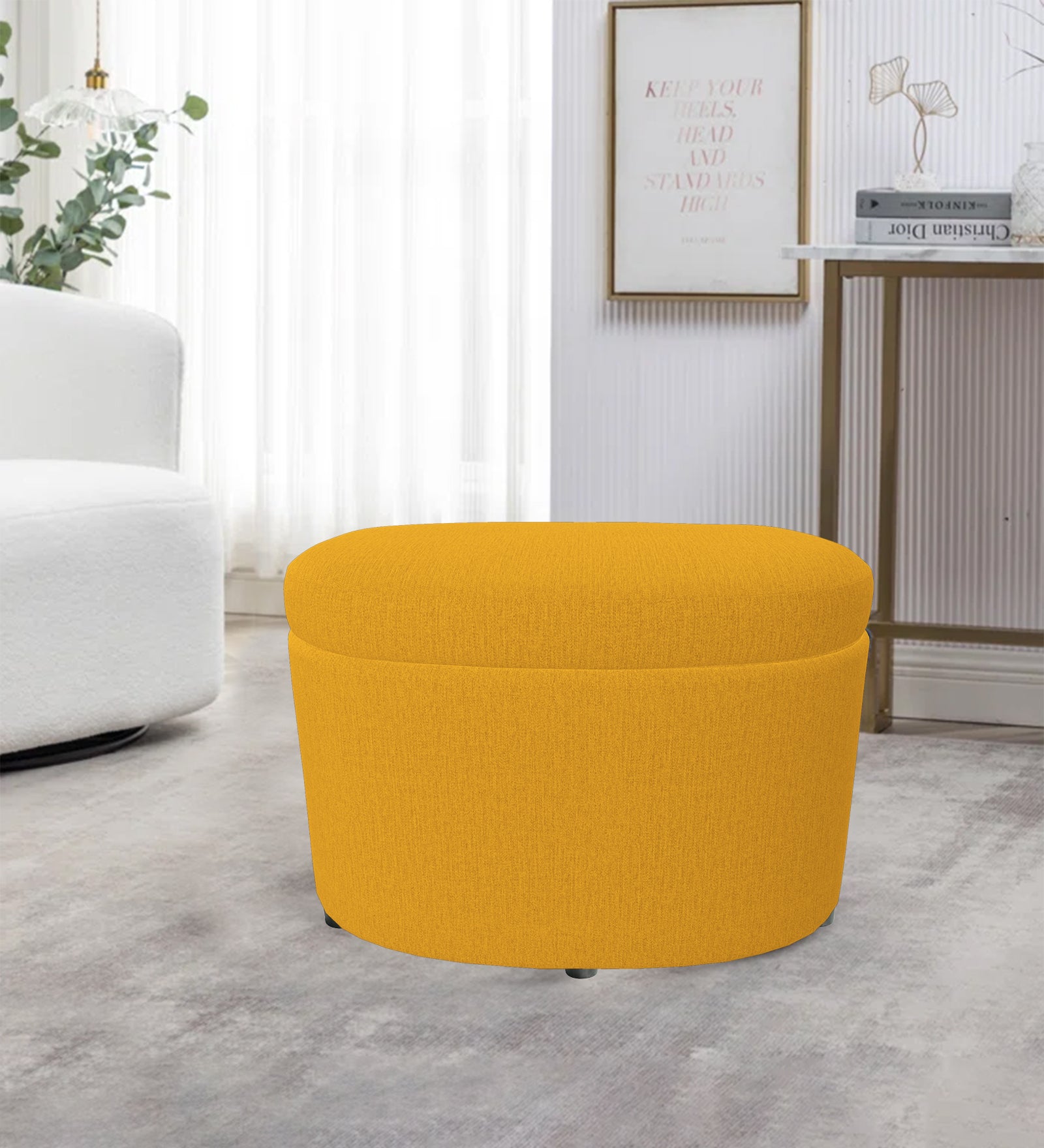 Ruggy Fabric Storage Ottoman in Bold Yellow Colour