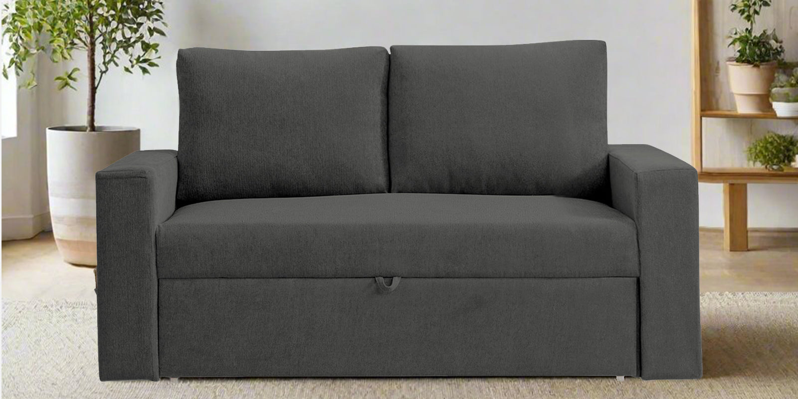 Kara Fabric 2 Seater Pull Out Sofa Cum Bed in Charcoal Gray Colour