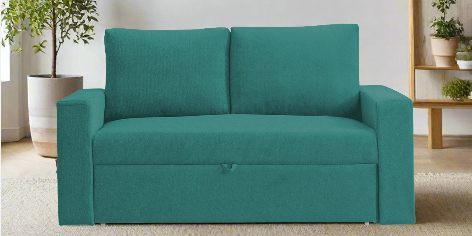 Kara Fabric 2 Seater Pull Out Sofa Cum Bed in Sea Green Colour