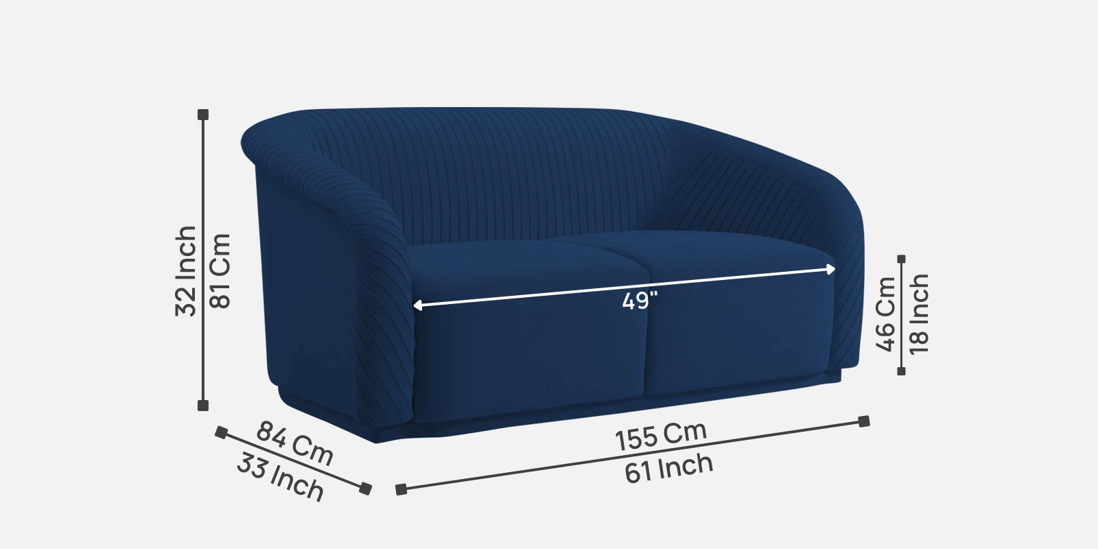 Yara Velvet Fabric 2 Seater Sofa in Imperial Blue Colour