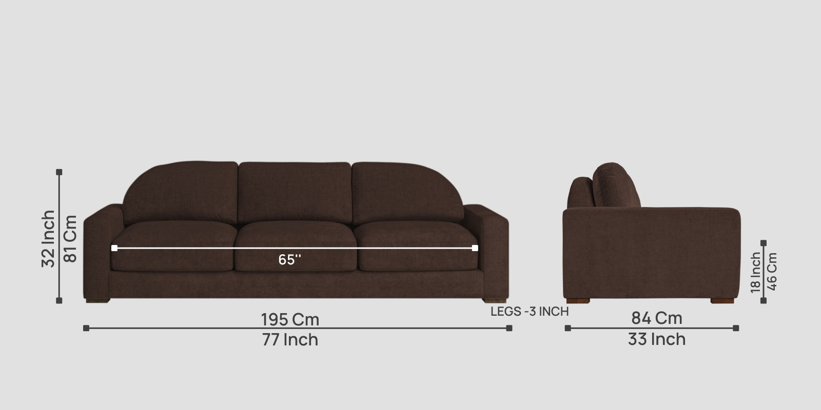 Dara Fabric 3 Seater Sofa In Coffee Brown Colour