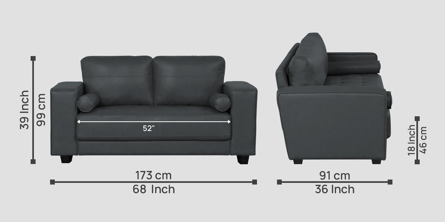Darwin Leatherette 2 Seater Sofa In Pepper Grey Colour - Febonic Living