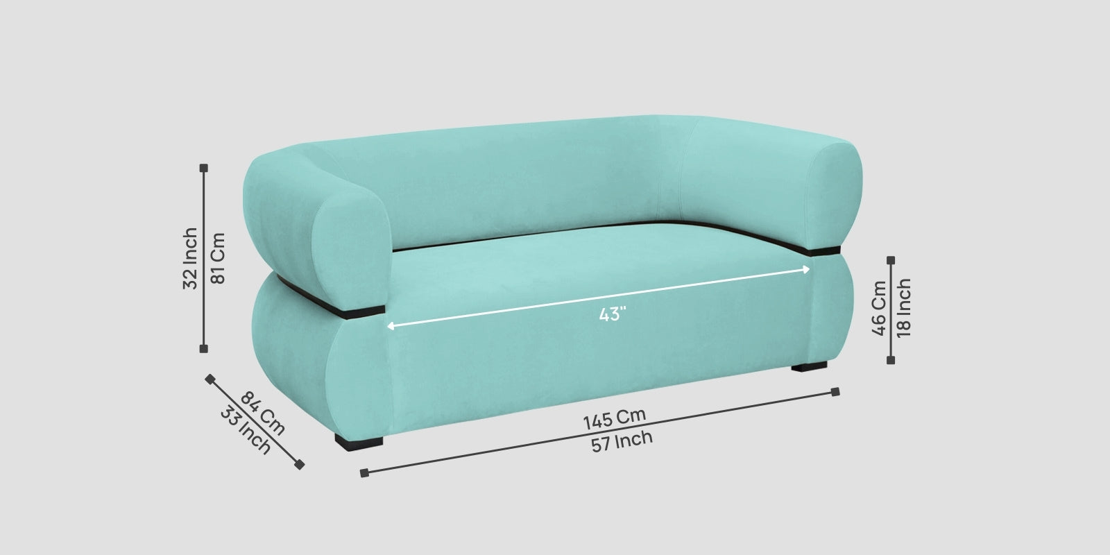 Kula Velvet 2 Seater Sofa In Barmunda Aqua Colour