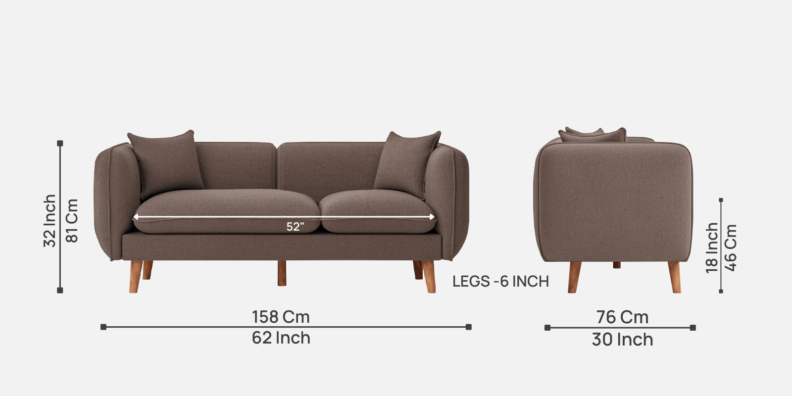 Reva Fabric 2 Seater Sofa In Ginger Brown Colour