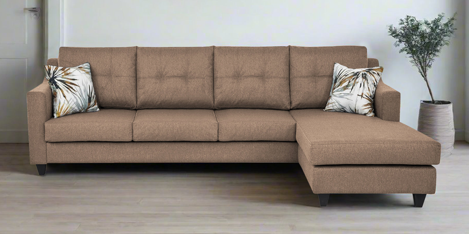 Welly Fabric LHS Sectional Sofa (3 + Lounger) In Cookie Beige Colour