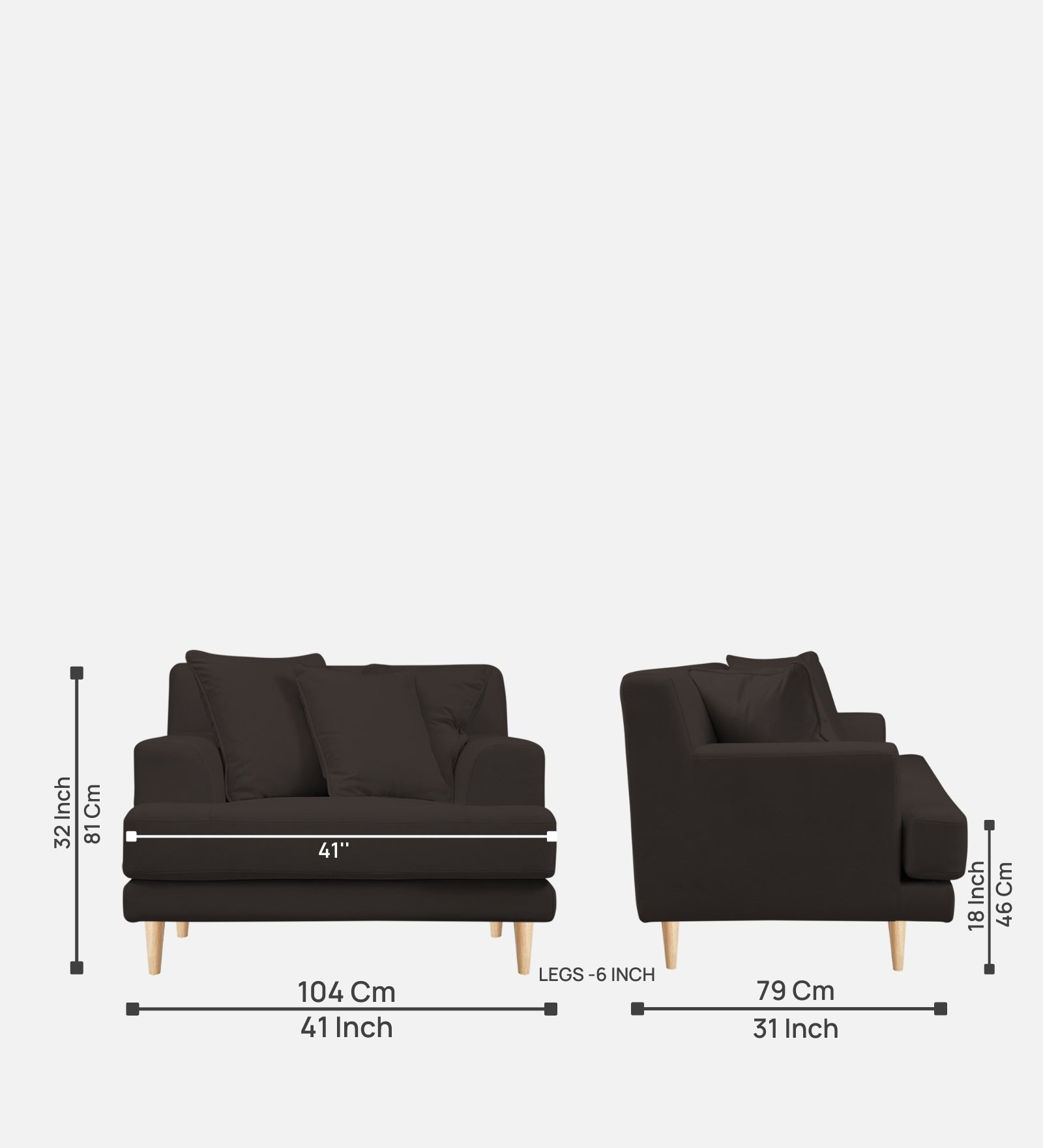 Woody Fabric 1 Seater Sofa in Coal Brown Colour