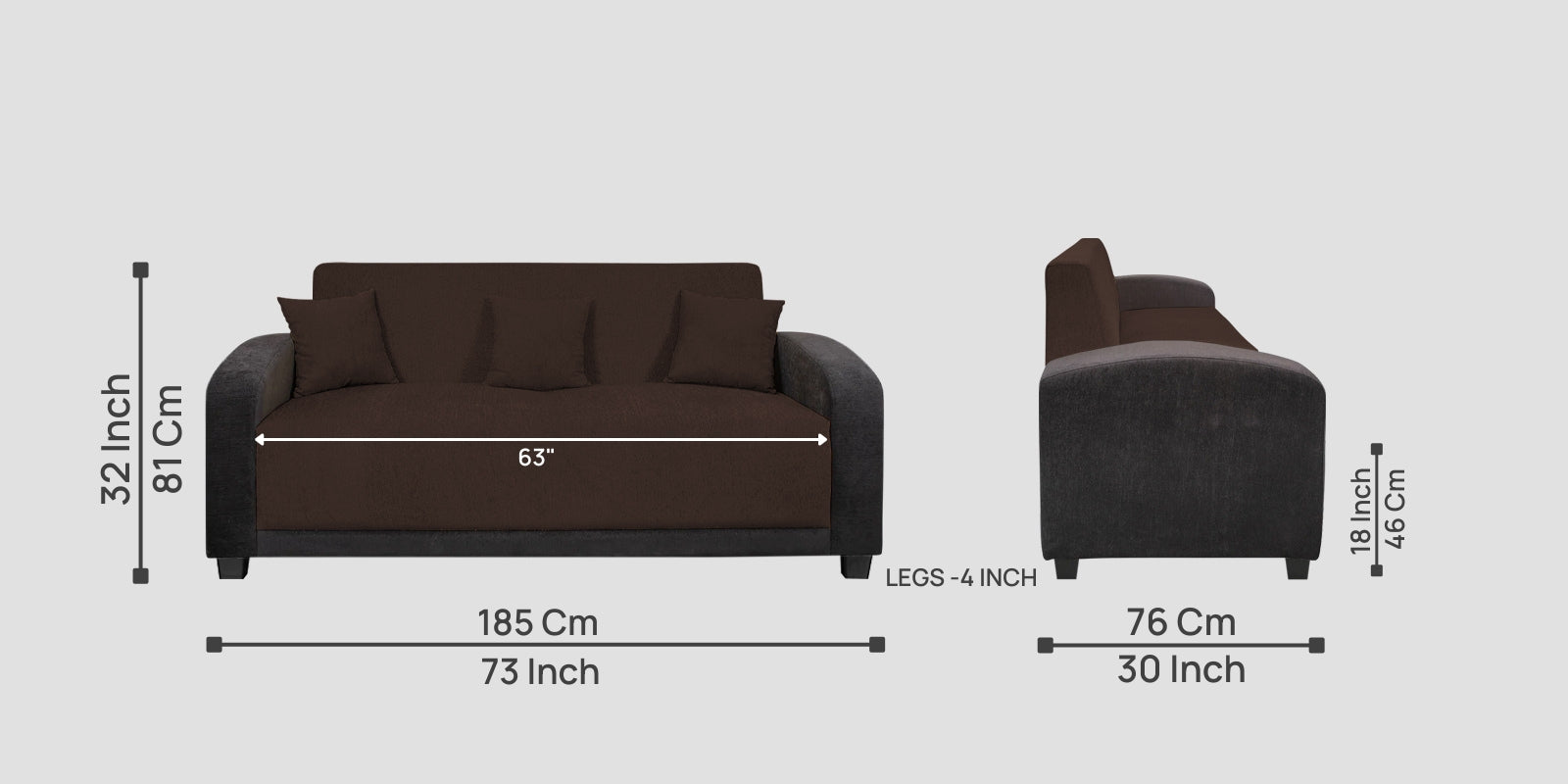 Alex Fabric 3 Seater Sofa In Coffee Brown Colour