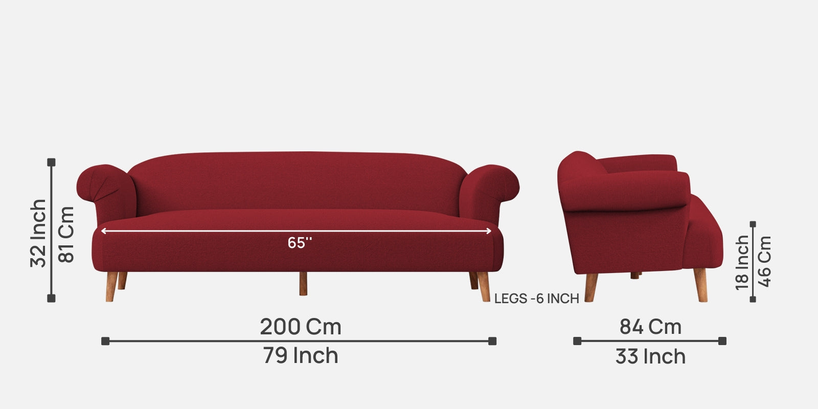 Barber Fabric 3 Seater Sofa in Chilli Red Colour