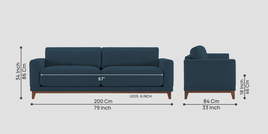 Esha Fabric 3 Seater Sofa In Cool Blue Colour - Febonic Living