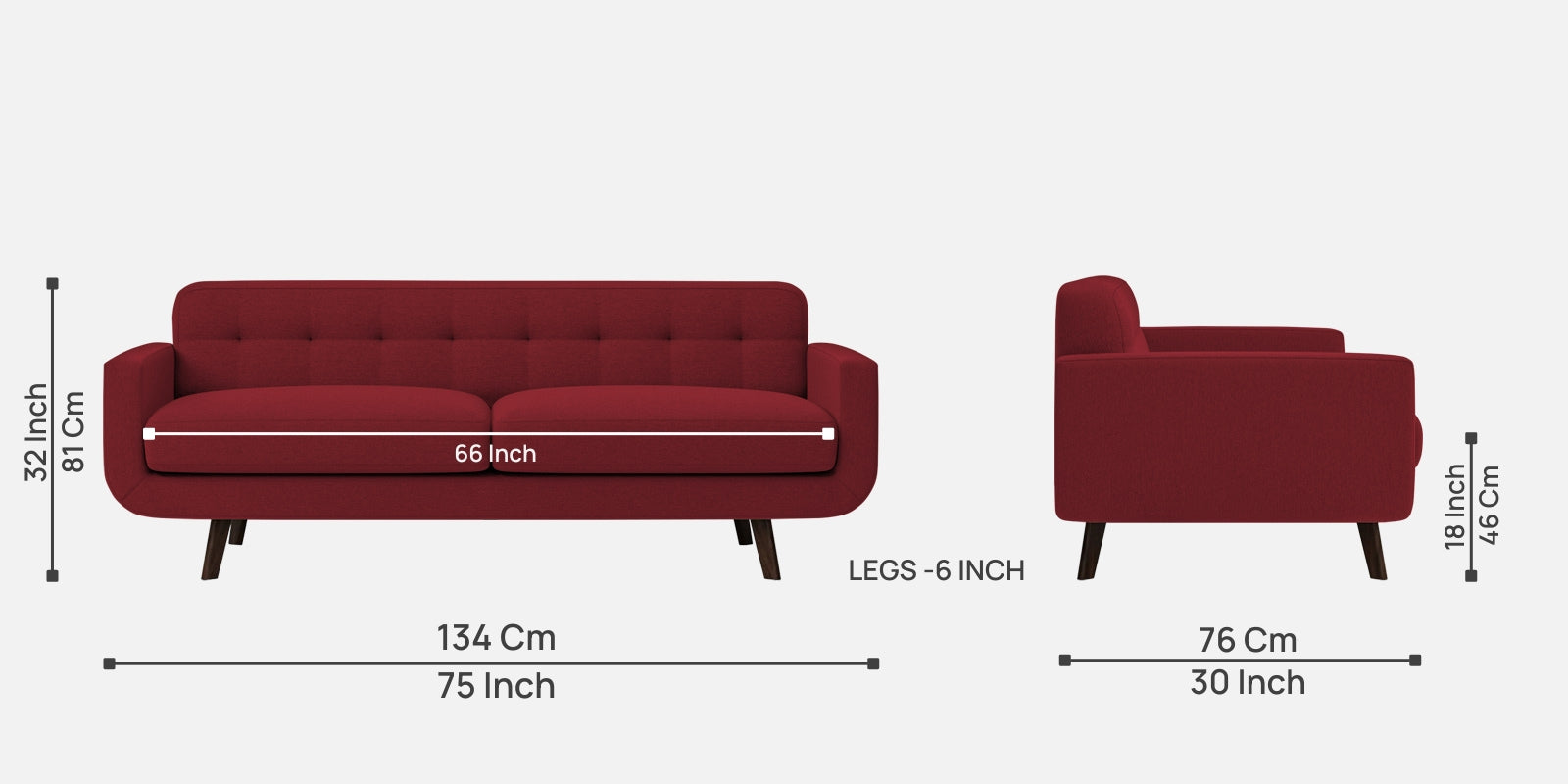 Marsela Fabric 3 Seater Sofa in Chilli Red Colour