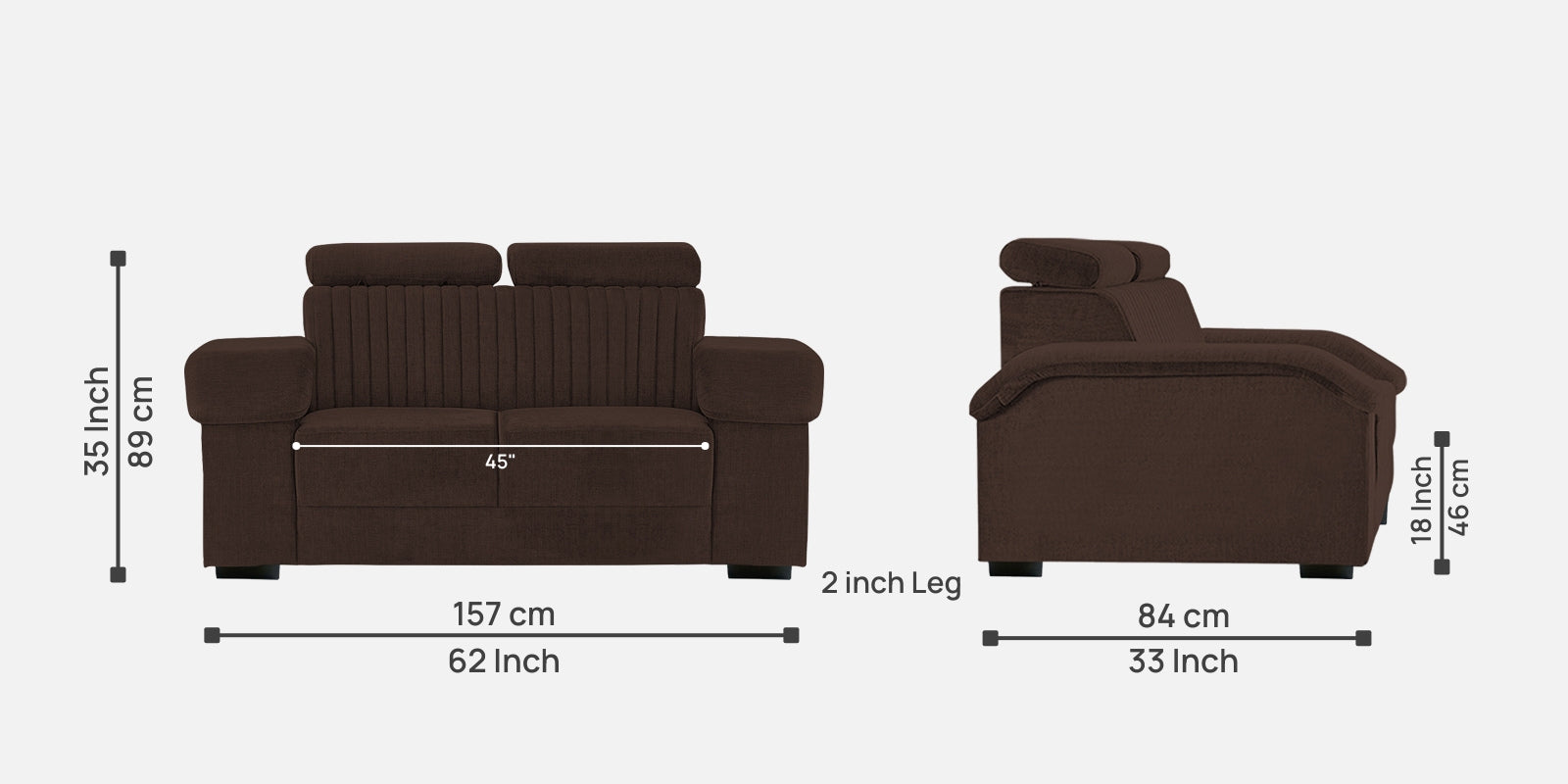 Draco Fabric 2 Seater Sofa In Coffee Brown Colour - Febonic Living