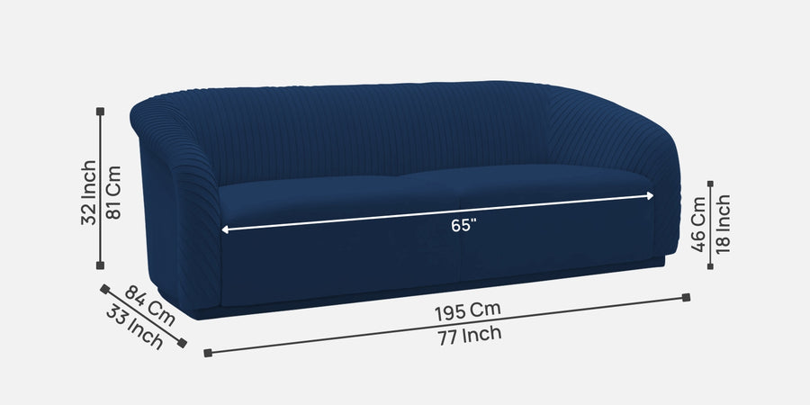Yara Velvet Fabric 3 Seater Sofa In Imperial Blue Colour - Febonic Living