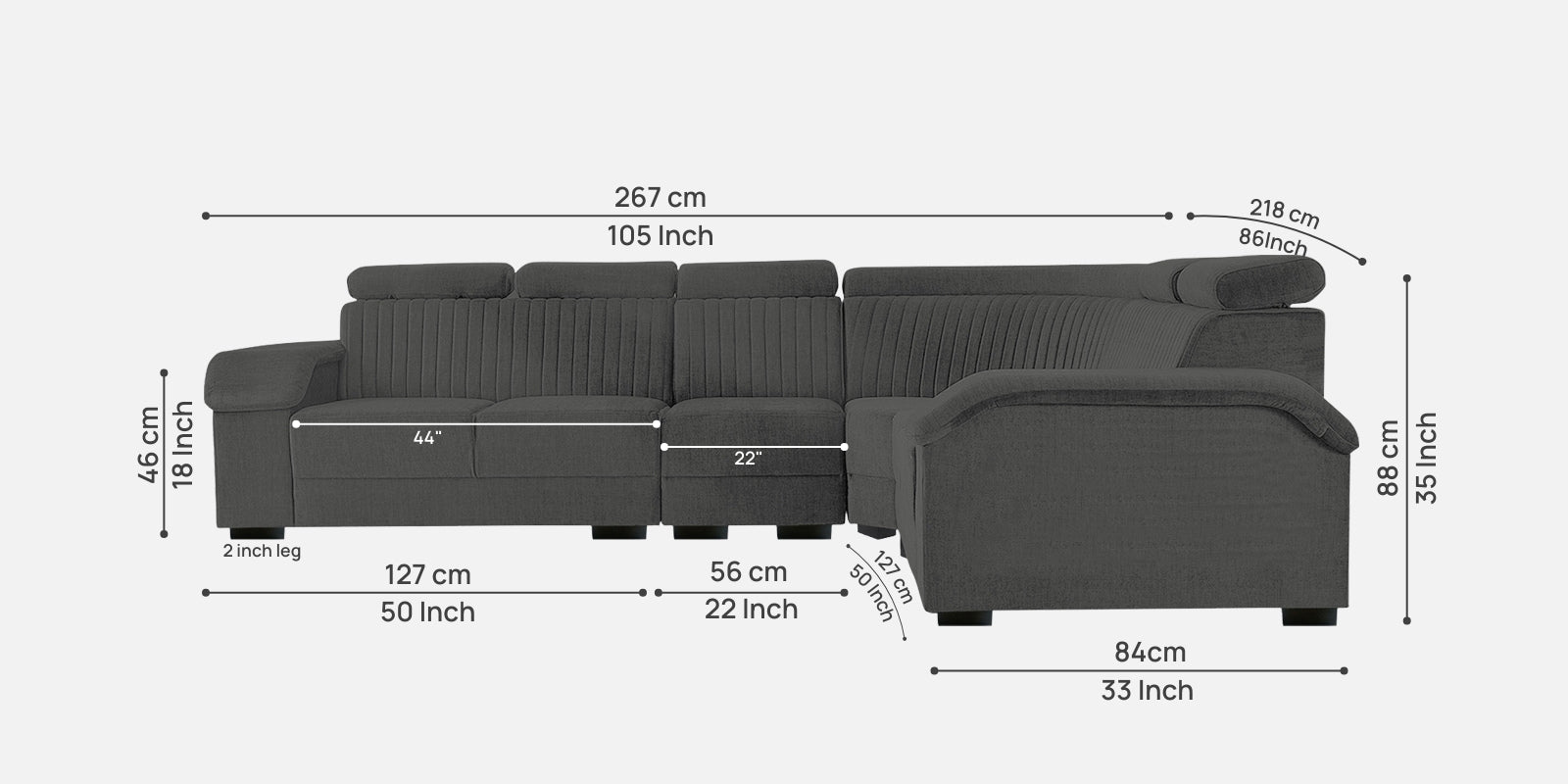 Draco Fabric 6 Seater Corner Sofa In Charcoal Grey Colour - Febonic Living