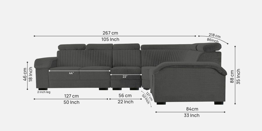 Draco Fabric 6 Seater Corner Sofa In Charcoal Grey Colour - Febonic Living