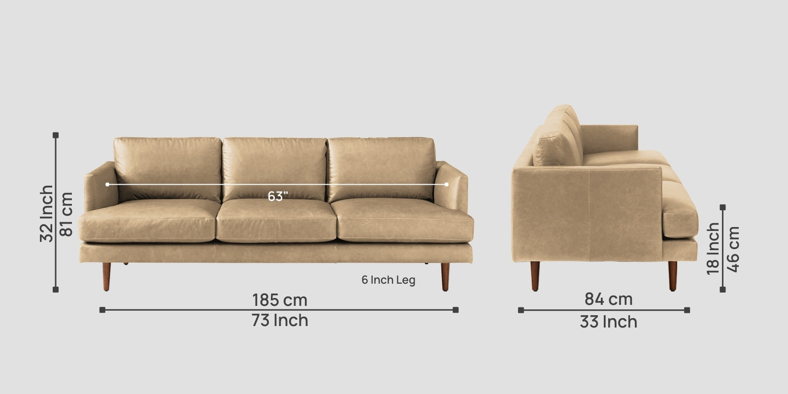Sterio Leatherette 3 Seater Sofa in Corn Beige Colour