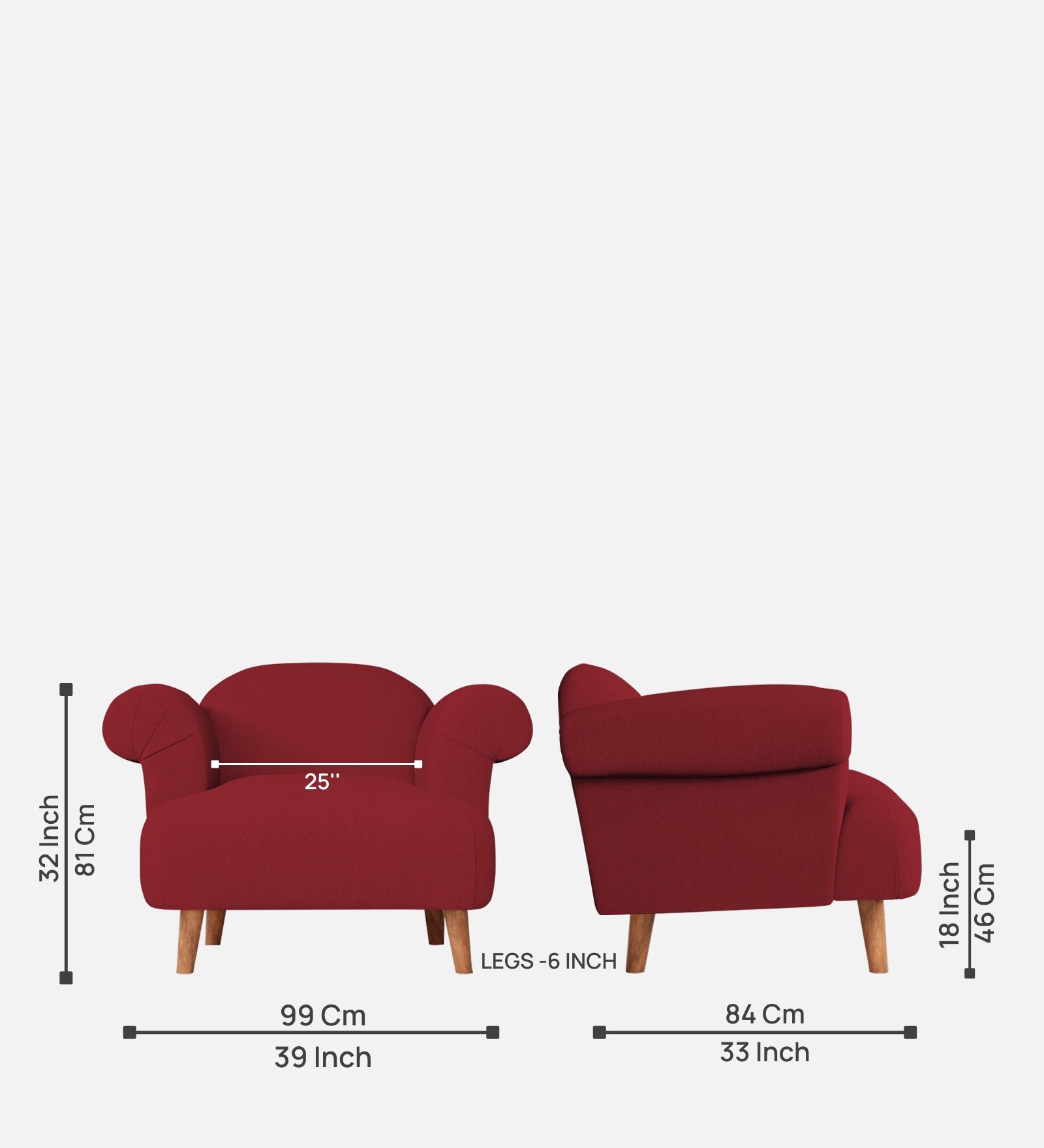 Barber Fabric 1 Seater Sofa in Chilli Red Colour