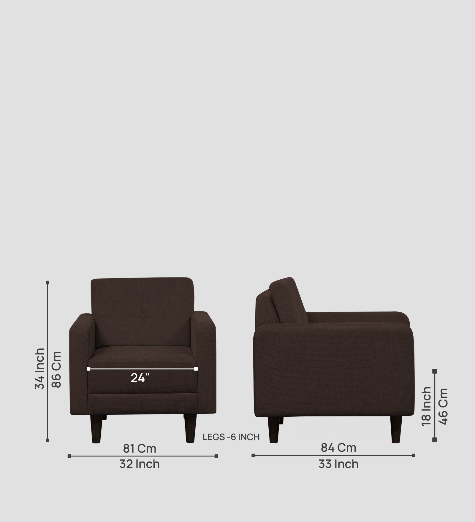Noha Fabric 1 Seater Sofa In  Coffee Brown Colour - Febonic Living