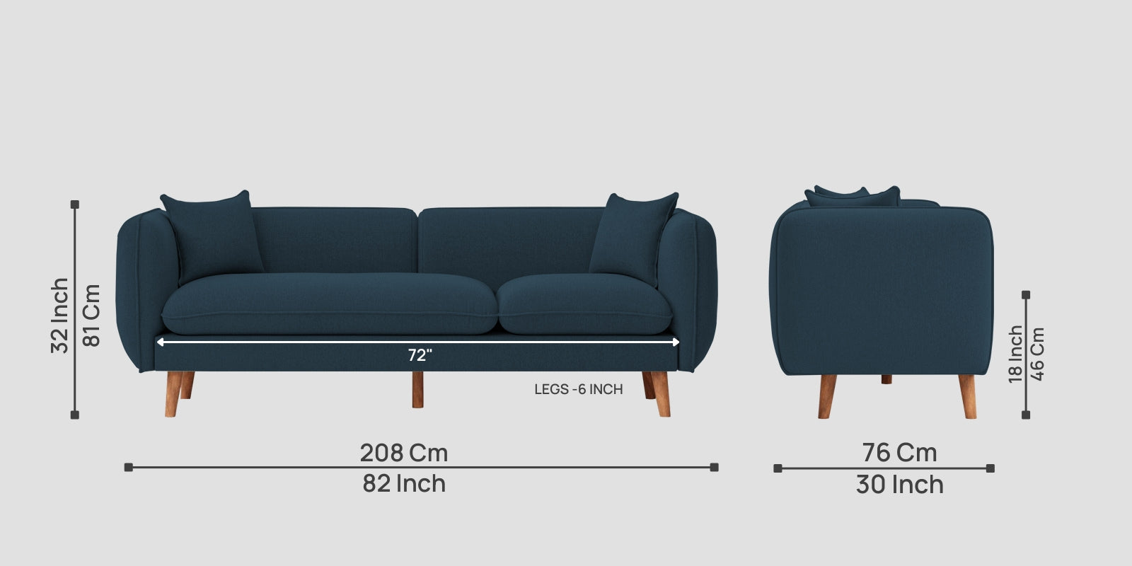 Reva Fabric 3 Seater Sofa In Cool Blue Colour - Febonic Living