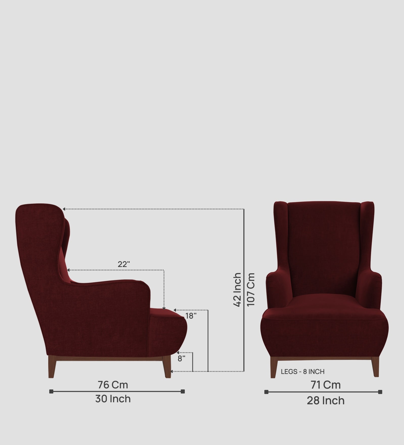 Suri Velvet 1 Seater Wing Chair in Blood Maroon Colour