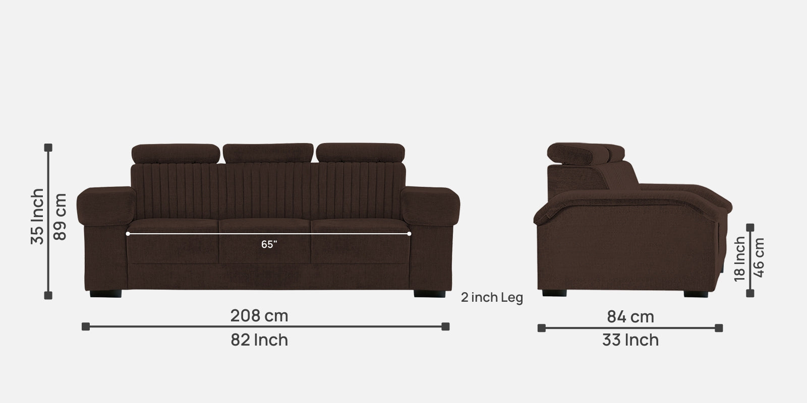Draco Fabric 3 Seater Sofa In Coffee Brown Colour - Febonic Living