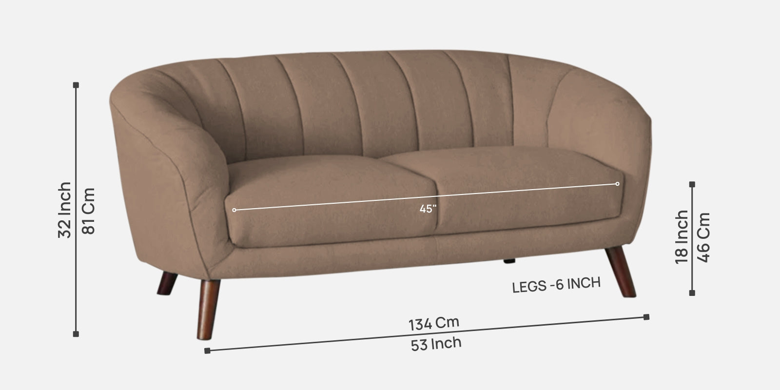 Benjamin Fabric 2 Seater Sofa in Cookie Beige Colour