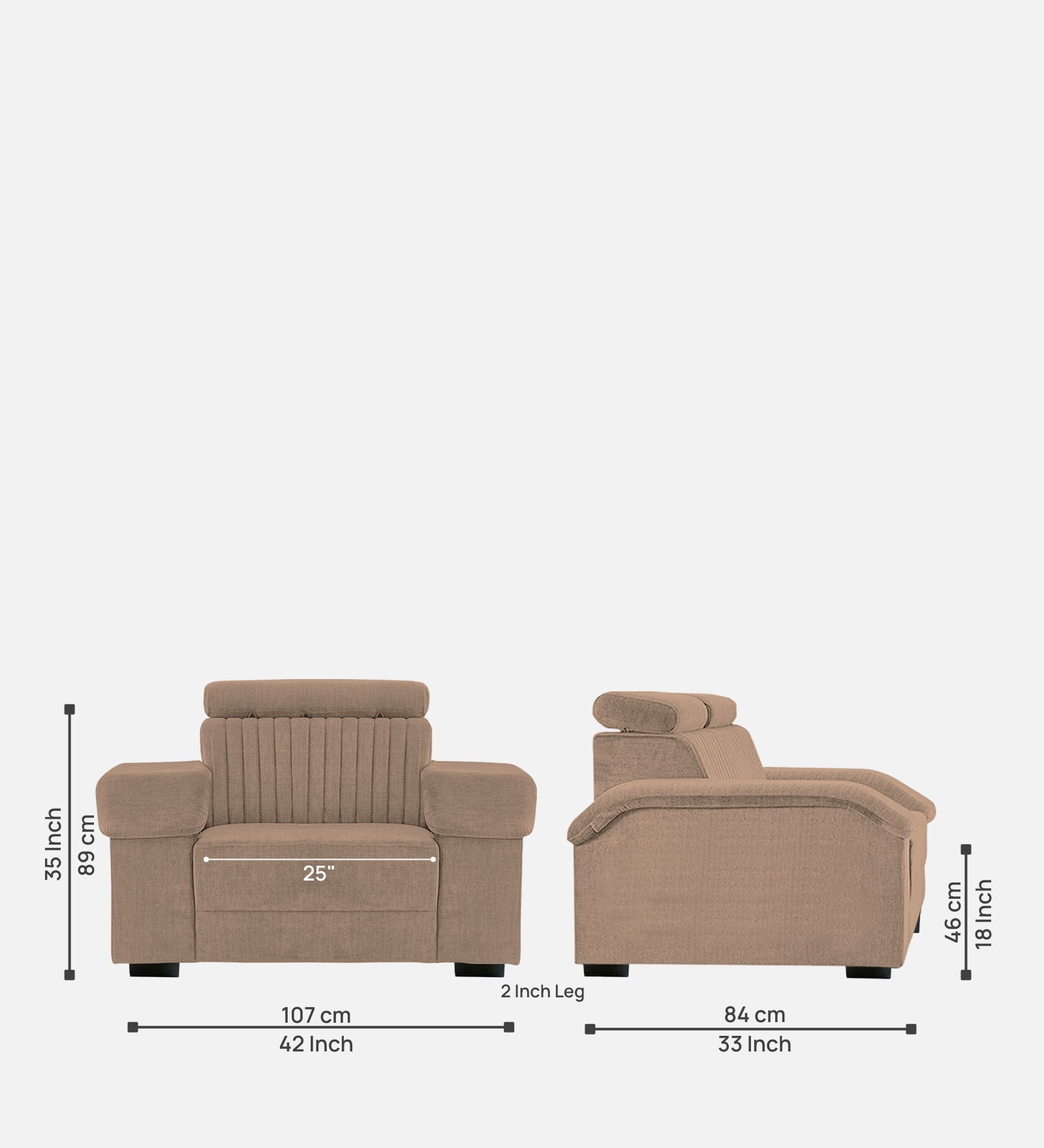 Draco Fabric 1 Seater Sofa In  Cookie Beige Colour - Febonic Living