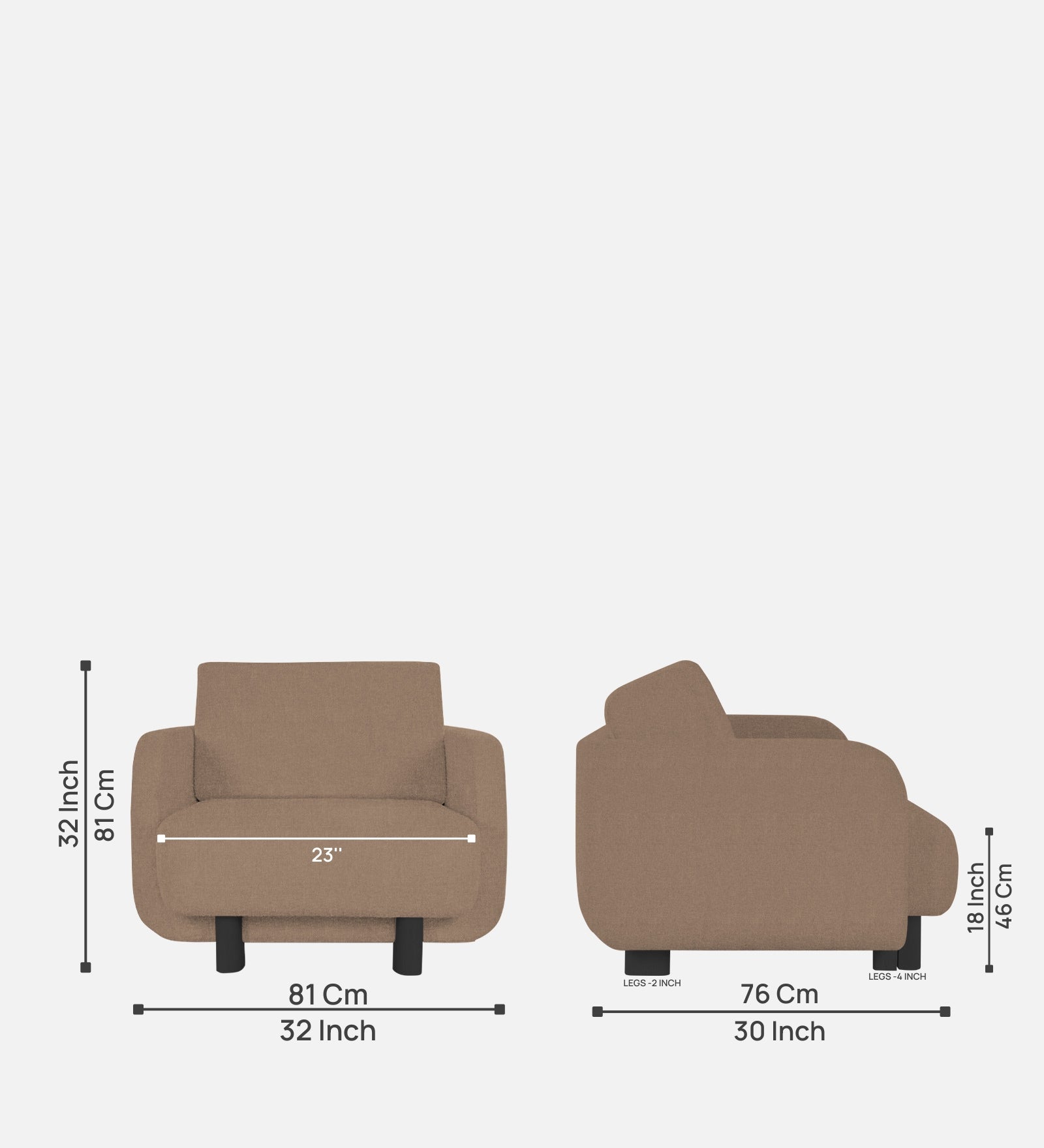 Varu Fabric 1 Seater Sofa In  Cookie Beige Colour - Febonic Living