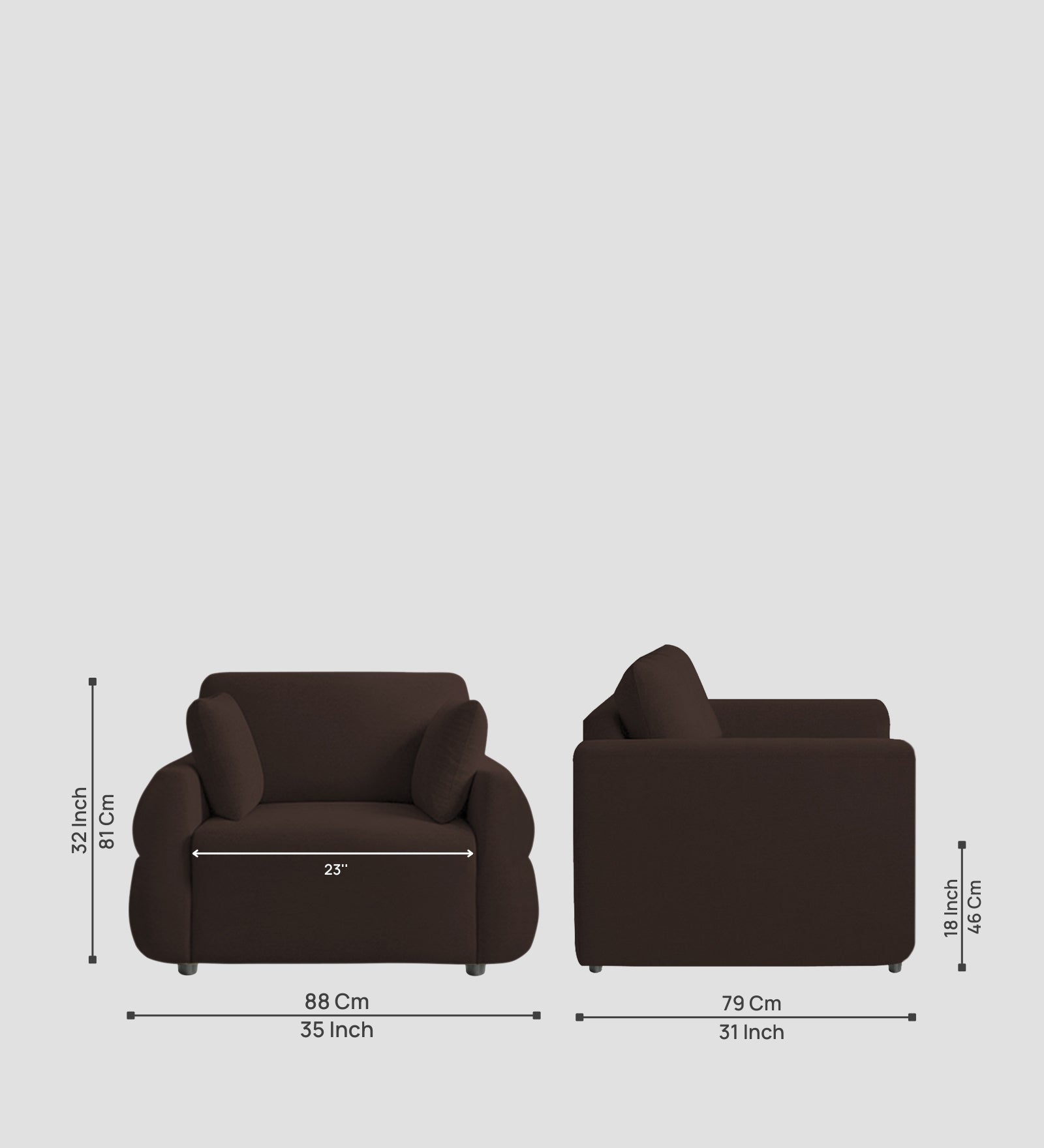 Jack Fabric 1 Seater Sofa In  Coffee Brown Colour - Febonic Living