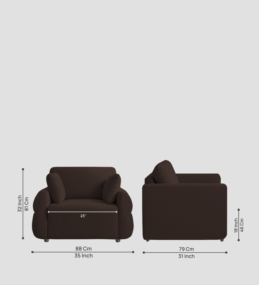 Jack Fabric 1 Seater Sofa In Coffee Brown Colour - Febonic Living