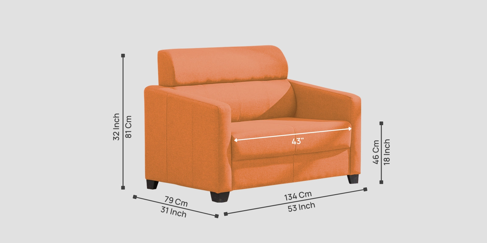 Devo Fabric 2 Seater Sofa in Dark Orange Colour