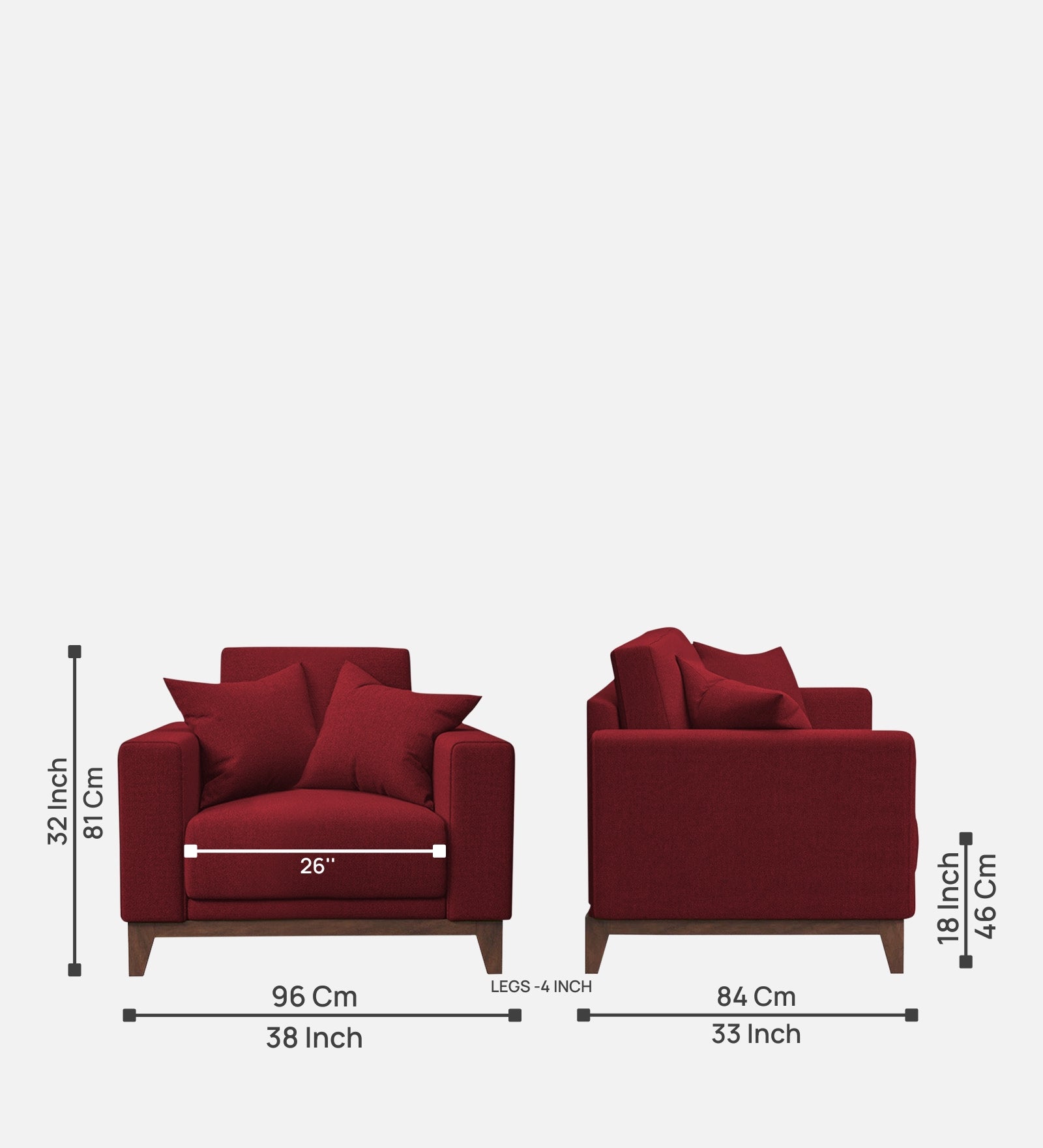 Luca Fabric 1 Seater Sofa in Chilli Red Colour