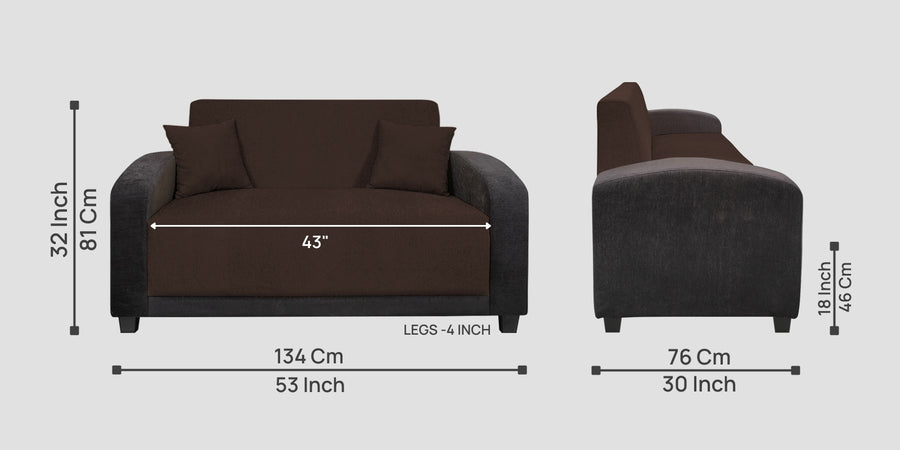 Alex Fabric 2 Seater Sofa In Coffee Brown Colour - Febonic Living
