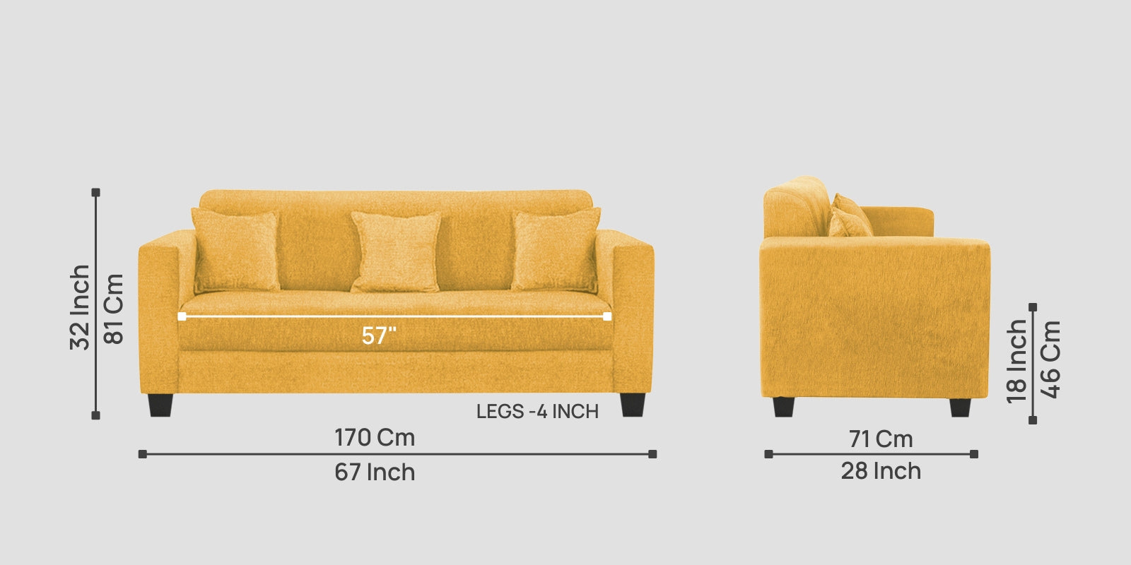 Nebula Fabric 3 Seater Sofa In Bold Yellow Colour - Febonic Living