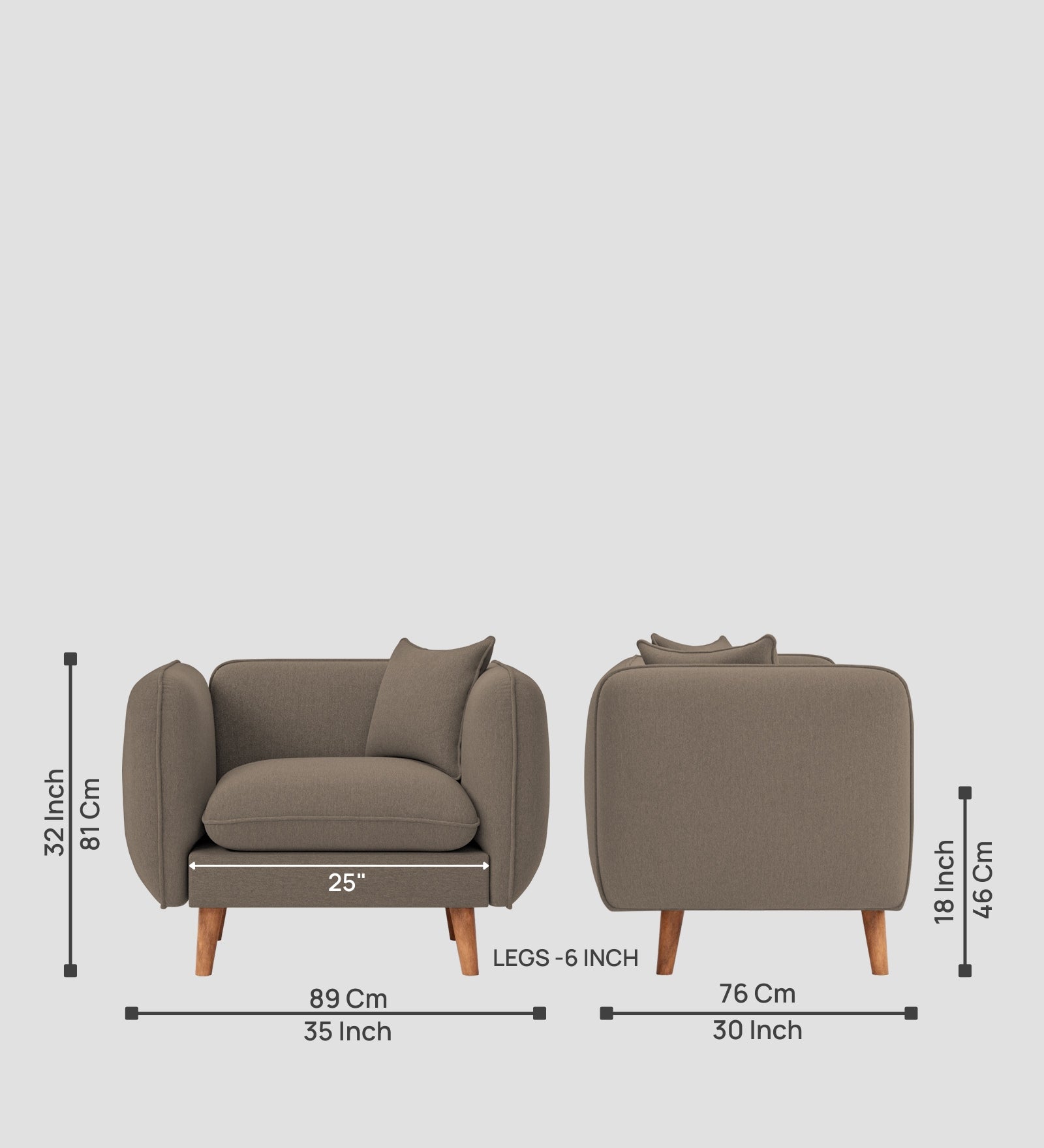 Reva Fabric 1 Seater Sofa In  Hazel Beige Colour - Febonic Living