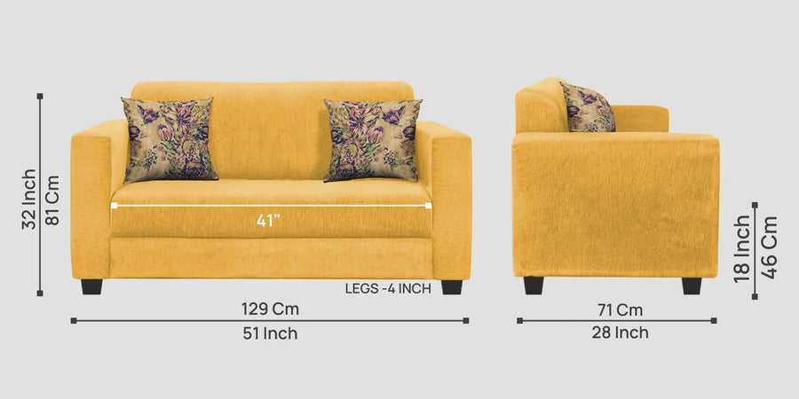 Lipu Fabric 2 Seater Sofa In Bold Yellow Colour - Febonic Living