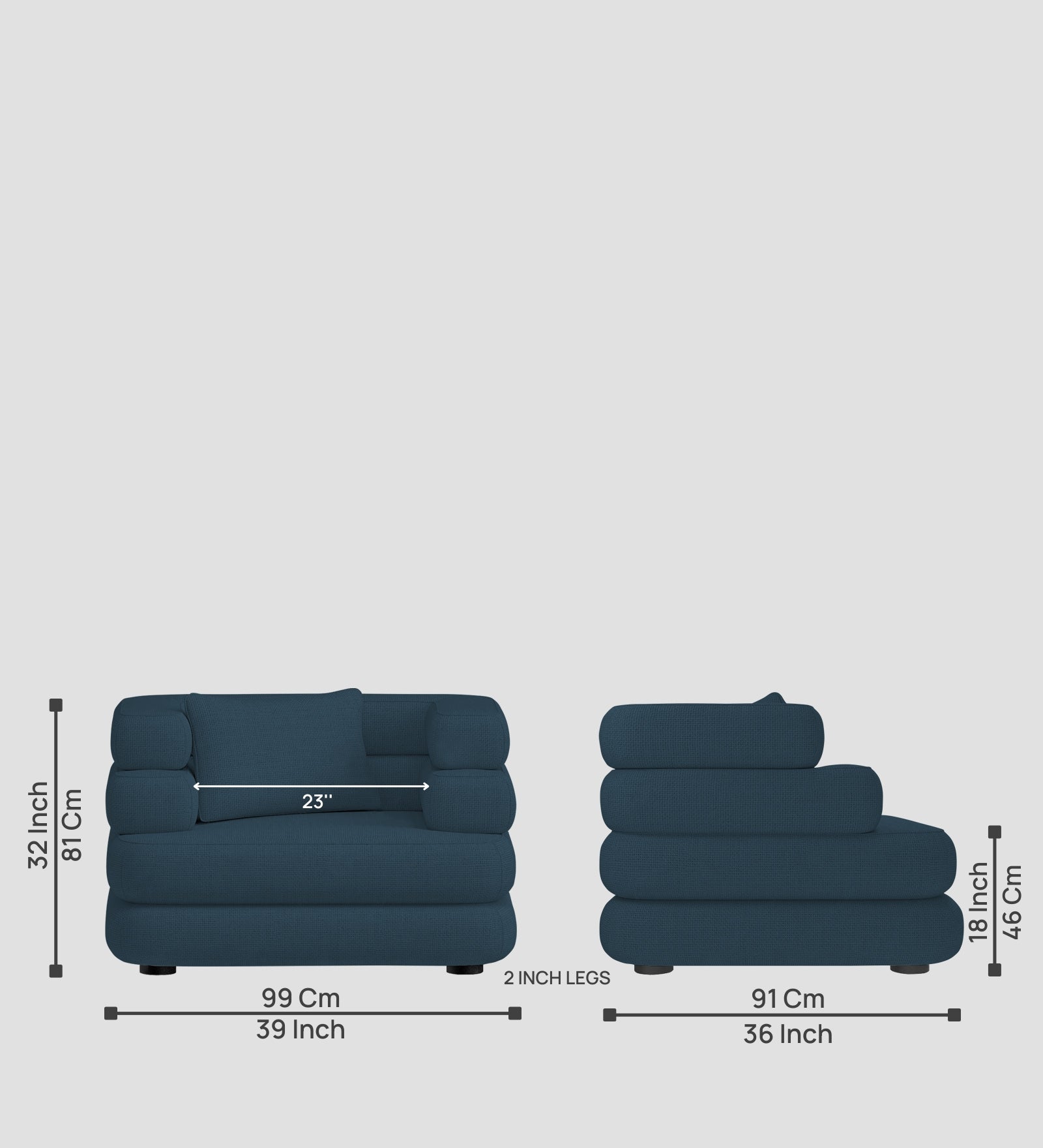 Wener Fabric 1 Seater Sofa in Cool Blue Colour