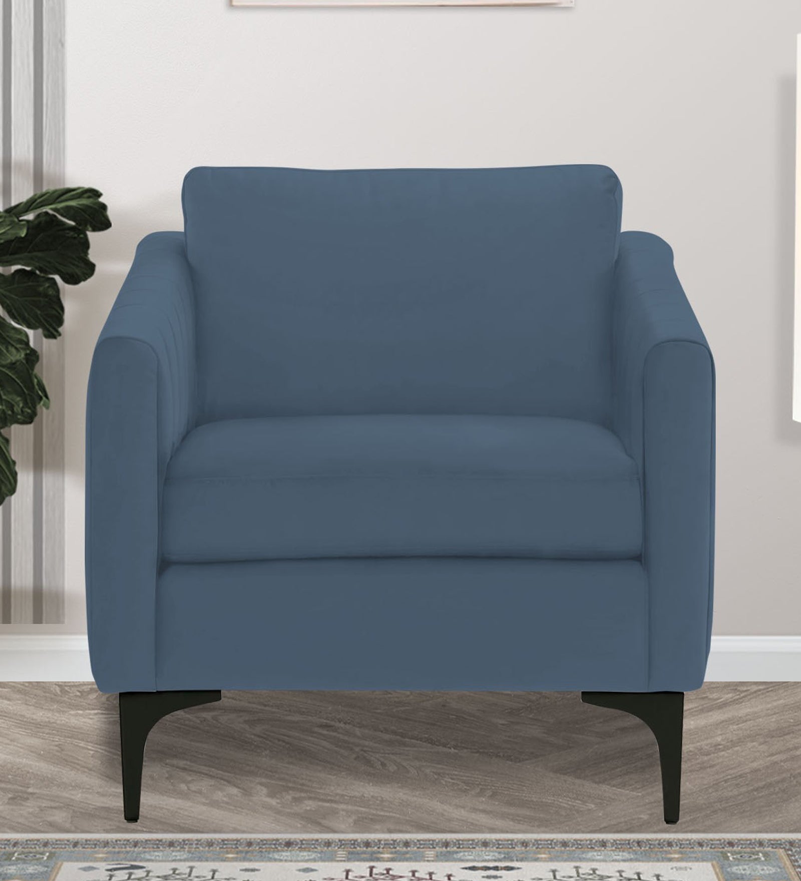 Haru Velvet 1 Seater Sofa in Oxford Blue Colour