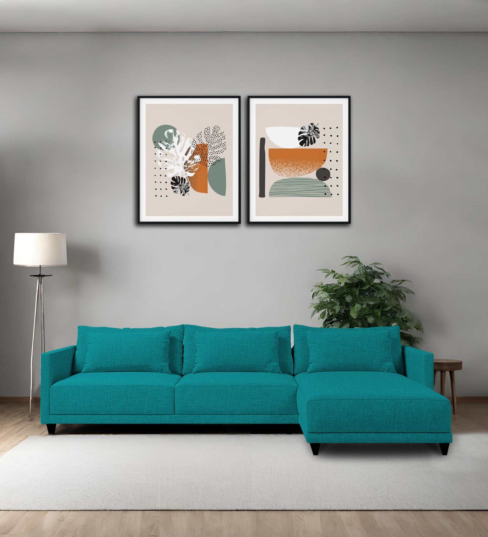 Kera Fabric LHS Sectional Sofa (3+Lounger) In Sea green Colour