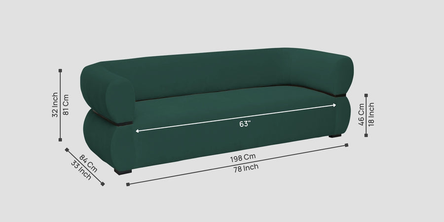Kula Velvet 3 Seater Sofa In Amazon Green Colour - Febonic Living