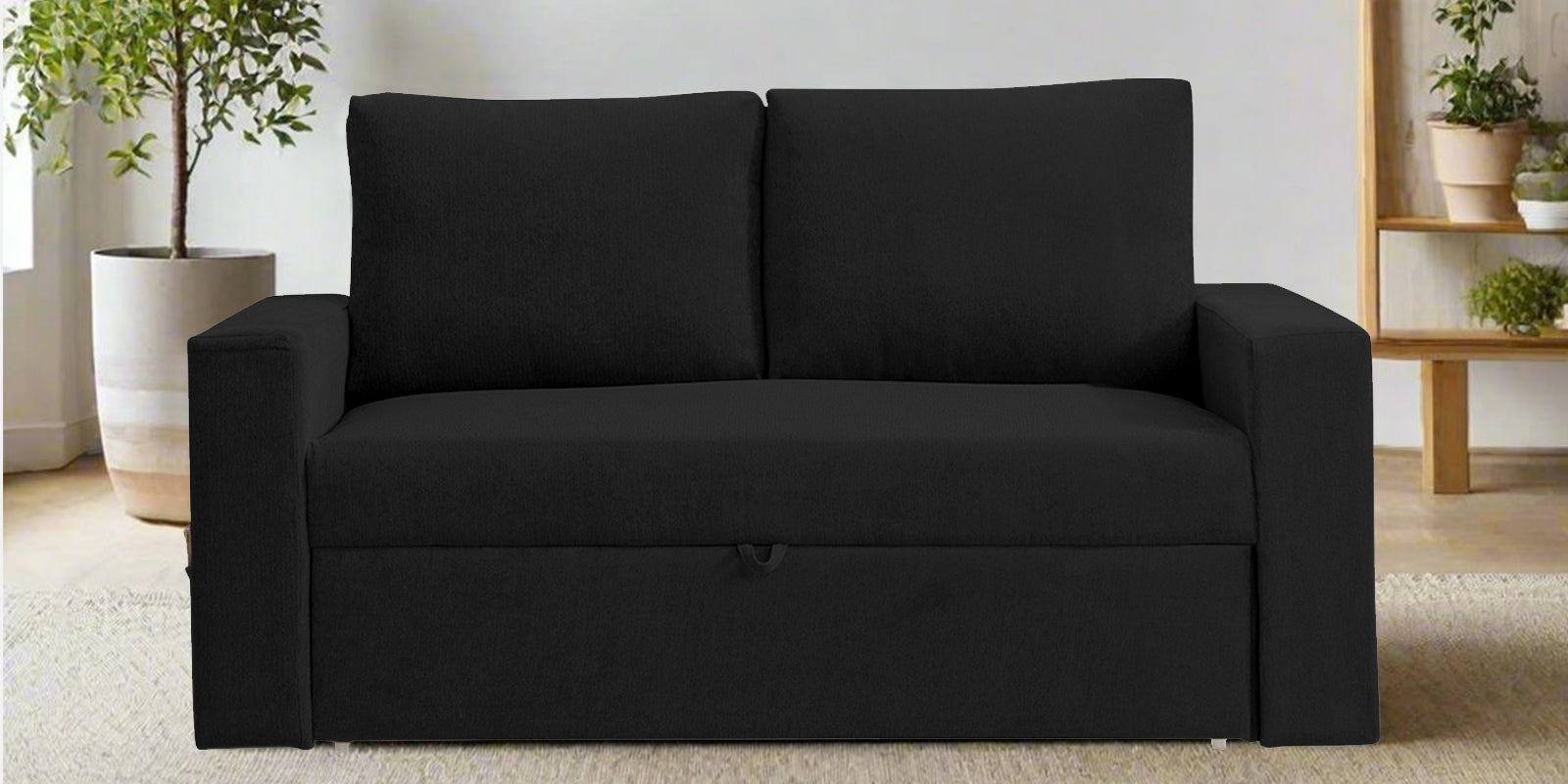 Kara Fabric 2 Seater Pull Out Sofa Cum Bed in Zed Black Colour