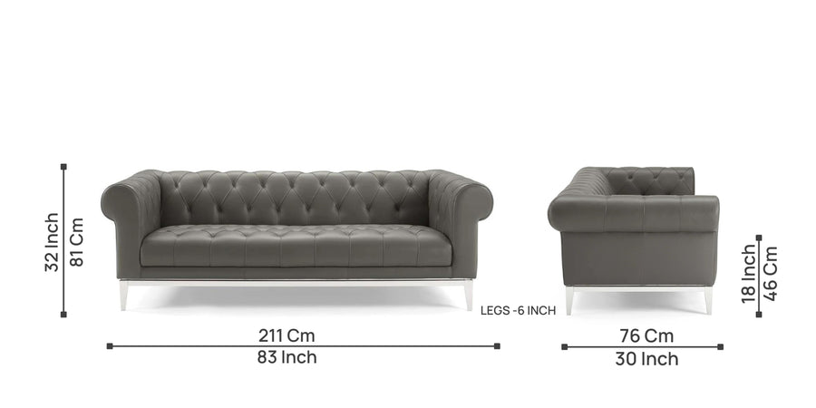 Mickey Leatherette 3 Seater Sofa In Light Grey Colour - Febonic Living