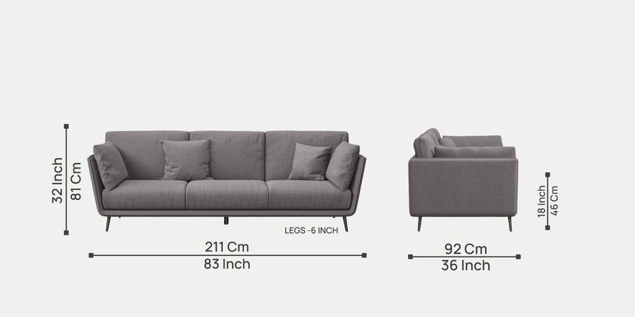 Logu Fabric 3 Seater Sofa In Charcoal Grey Colour - Febonic Living